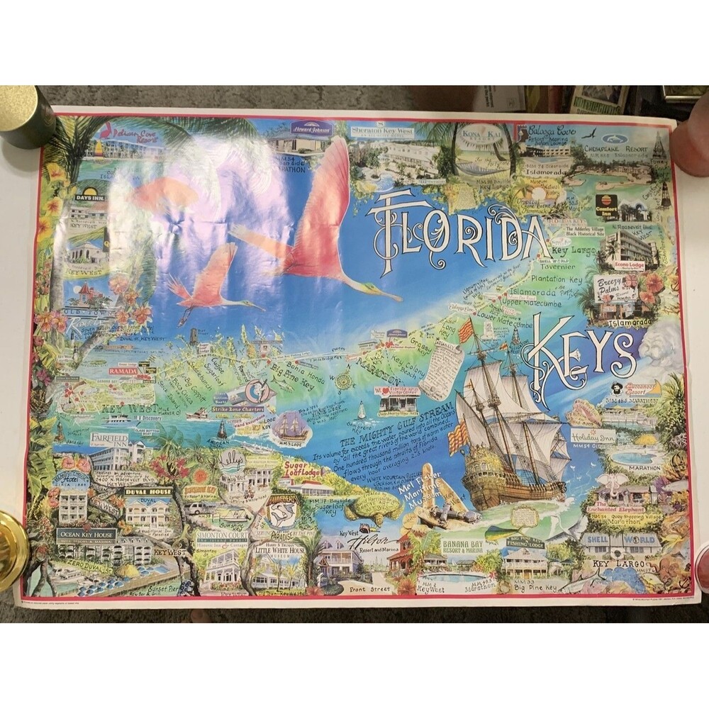 White Mountain Puzzle Florida Keys Map Poster Only Appx 25" x 33 1/2"